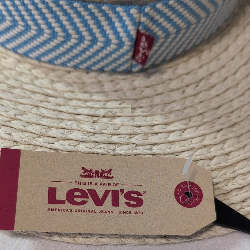 Levi's Wide Brim Straw Hat with Blue Chevron Band